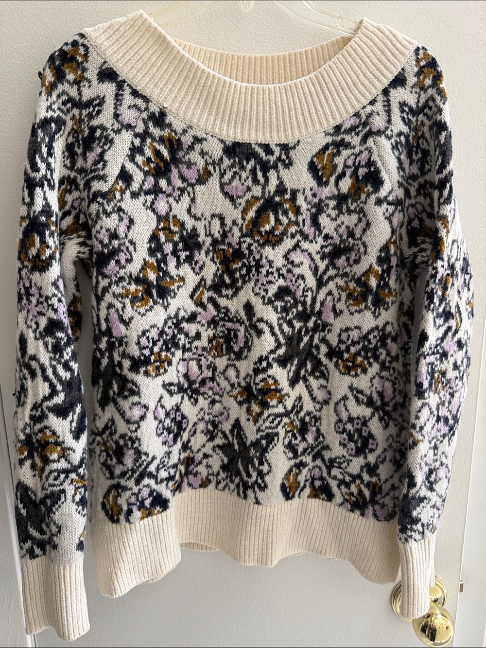 LOFT Cream Floral Crewneck Sweater